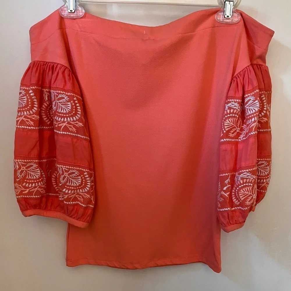 Free People Rock with It Tangerine Off Shoulder Puff Sleeve Top - PRICE DROP